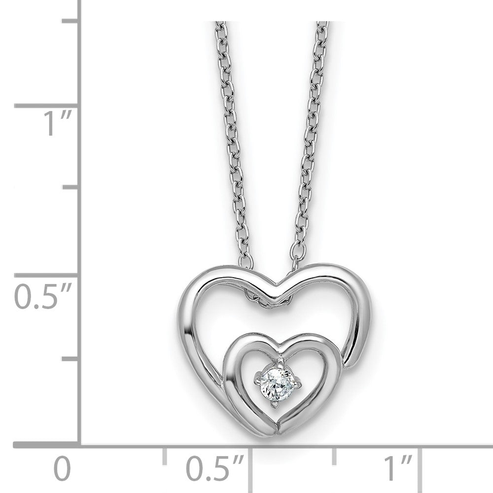 Sterling Silver Rhodium-Plated CZ Hearts 16in w/2in Ext Necklace