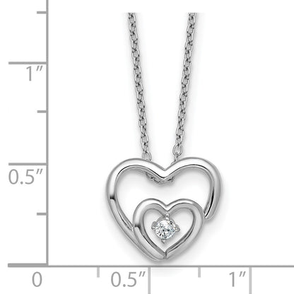 Sterling Silver Rhodium-Plated CZ Hearts 16in w/2in Ext Necklace