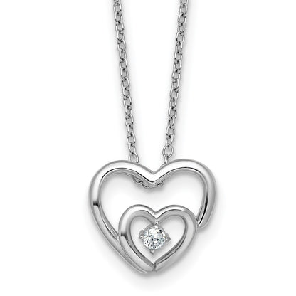 Sterling Silver Rhodium-Plated CZ Hearts 16in w/2in Ext Necklace