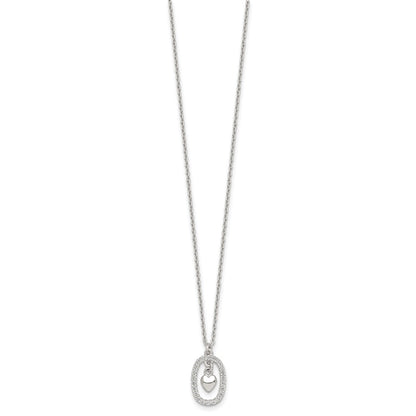 Sterling Silver Polished CZ Heart in Oval Necklace
