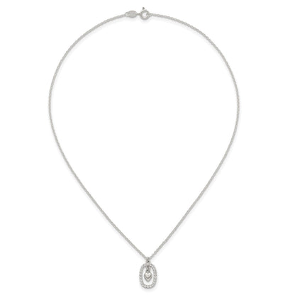 Sterling Silver Polished CZ Heart in Oval Necklace