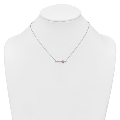 Sterling Silver Rh-Pltd and Rose-Tone CZ Heart Bar 16in w/2in Ext Necklace