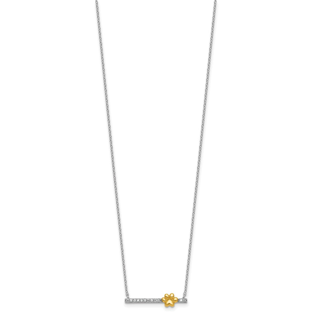 Sterling Silver Rh-Pltd and Gold-Tone CZ Paw Bar 16in w/2in Ext Necklace