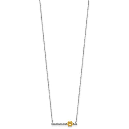 Sterling Silver Rh-Pltd and Gold-Tone CZ Paw Bar 16in w/2in Ext Necklace