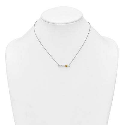 Sterling Silver Rh-Pltd and Gold-Tone CZ Paw Bar 16in w/2in Ext Necklace