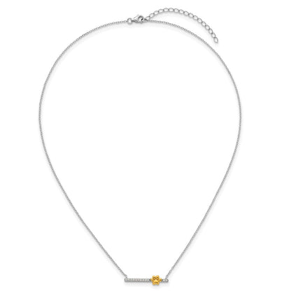 Sterling Silver Rh-Pltd and Gold-Tone CZ Paw Bar 16in w/2in Ext Necklace