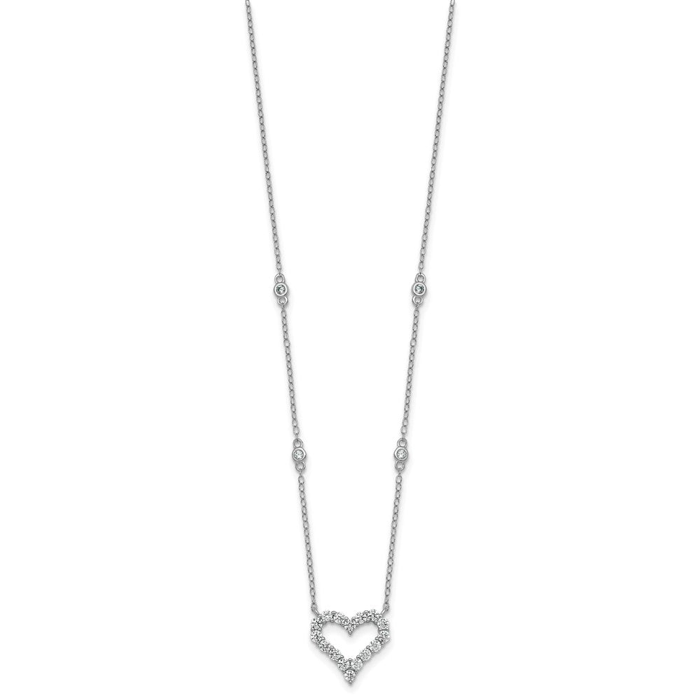 Sterling Silver Rhodium Plated Polished CZ Open Heart 18in Necklace
