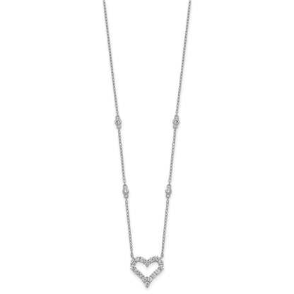 Sterling Silver Rhodium Plated Polished CZ Open Heart 18in Necklace