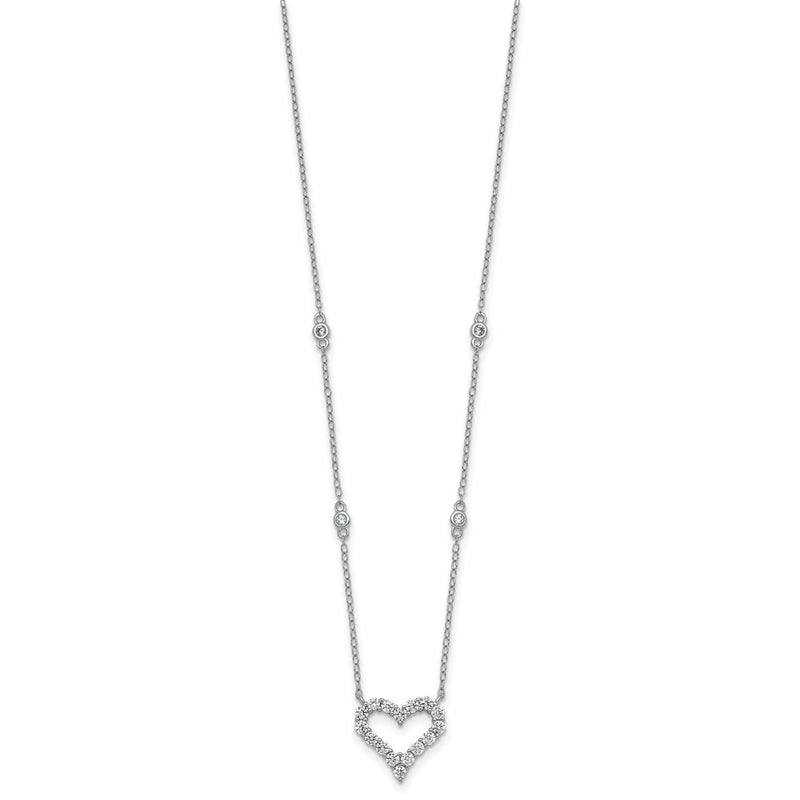 Sterling Silver Rhodium Plated Polished CZ Open Heart 18in Necklace