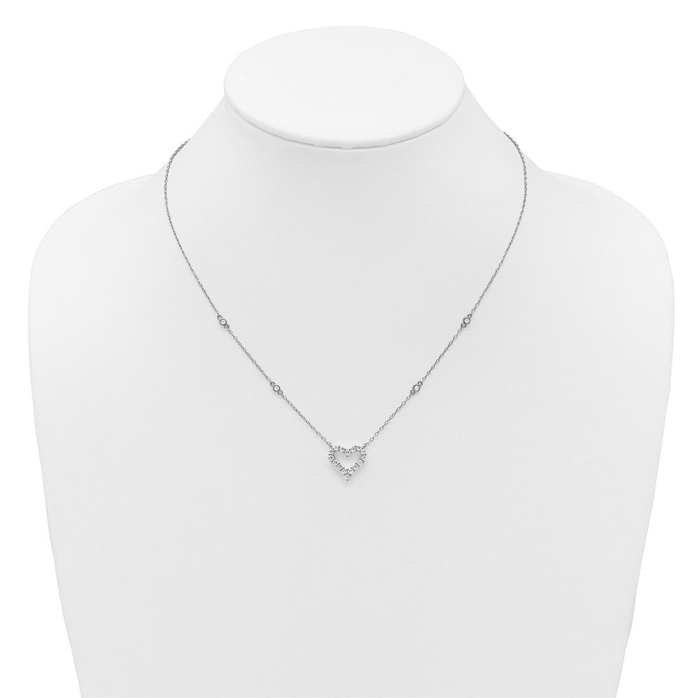 Sterling Silver Rhodium Plated Polished CZ Open Heart 18in Necklace