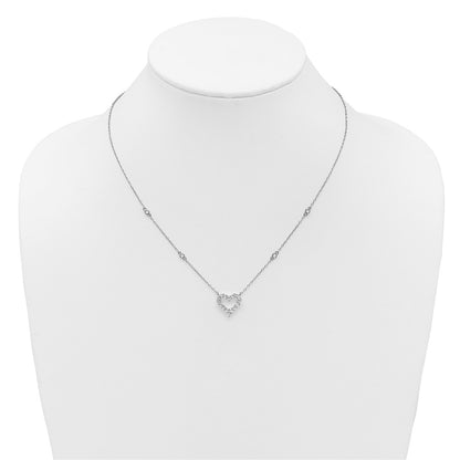Sterling Silver Rhodium Plated Polished CZ Open Heart 18in Necklace