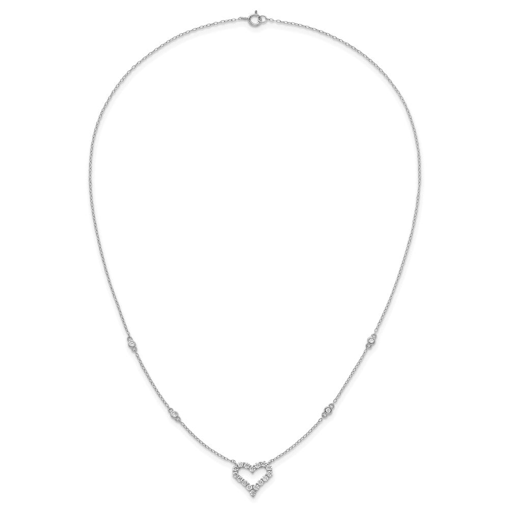 Sterling Silver Rhodium Plated Polished CZ Open Heart 18in Necklace