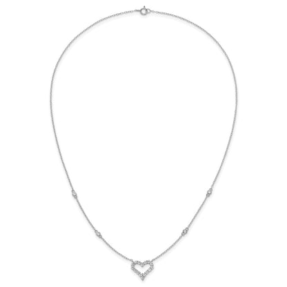 Sterling Silver Rhodium Plated Polished CZ Open Heart 18in Necklace