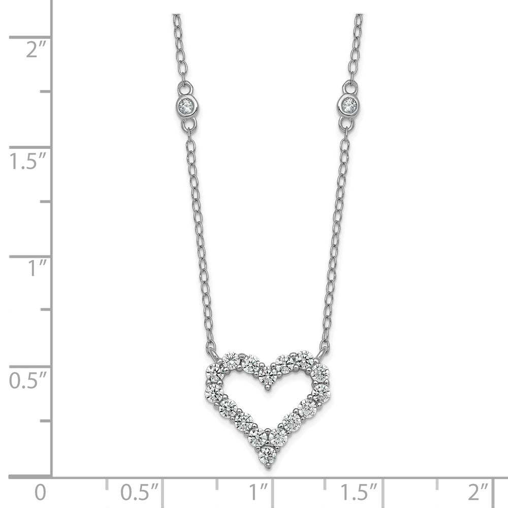 Sterling Silver Rhodium Plated Polished CZ Open Heart 18in Necklace