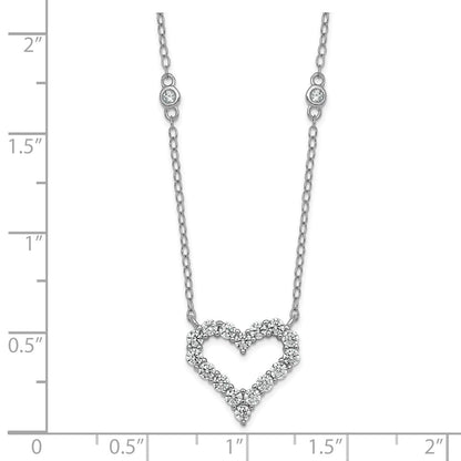 Sterling Silver Rhodium Plated Polished CZ Open Heart 18in Necklace
