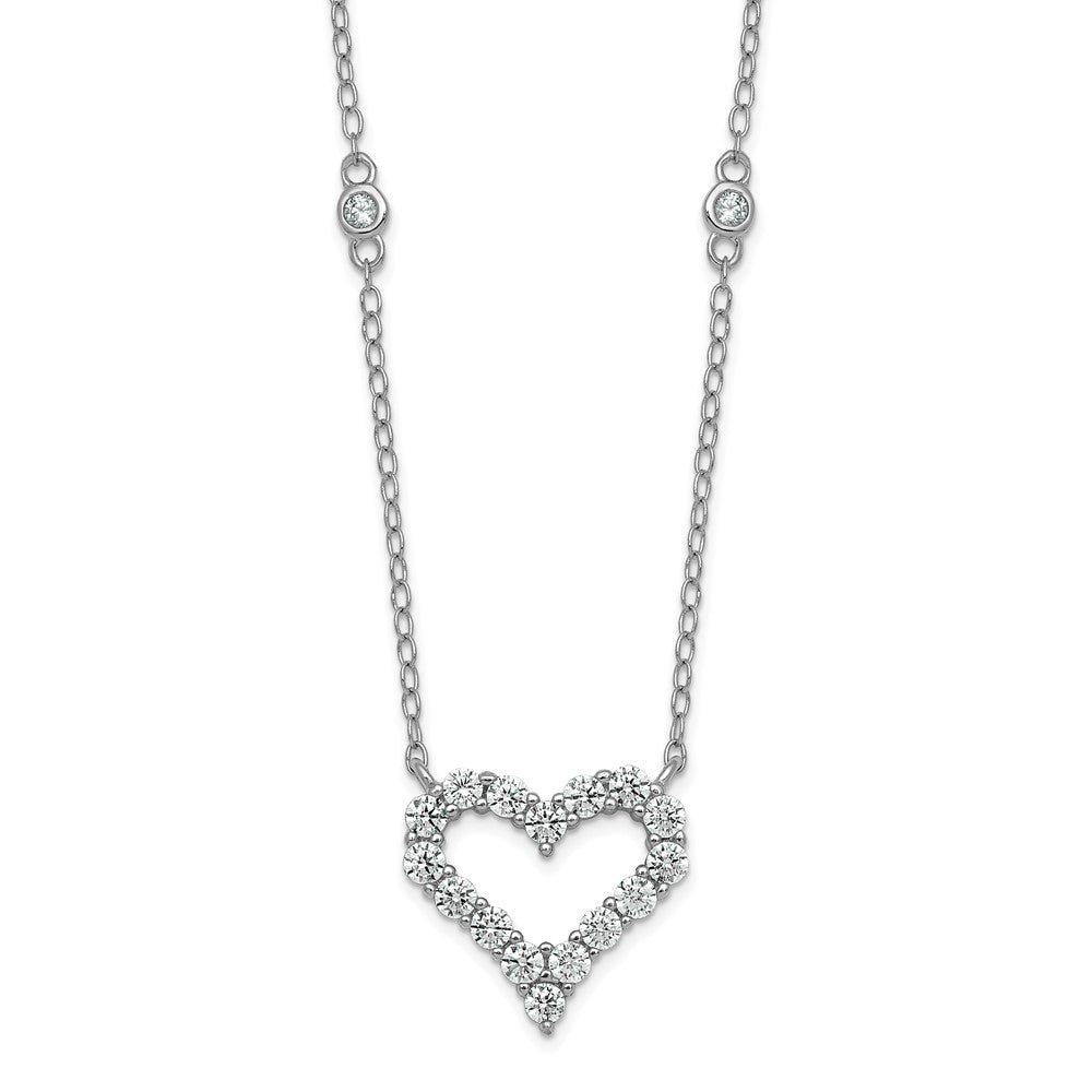 Sterling Silver Rhodium Plated Polished CZ Open Heart 18in Necklace