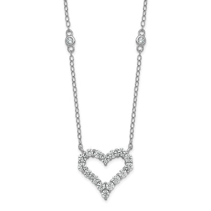 Sterling Silver Rhodium Plated Polished CZ Open Heart 18in Necklace