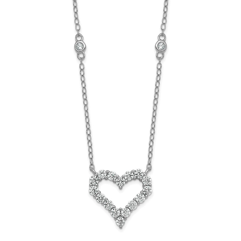 Sterling Silver Rhodium Plated Polished CZ Open Heart 18in Necklace