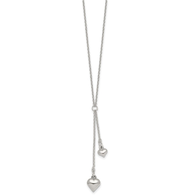 Sterling Silver Polished Two Heart Lariat Necklace