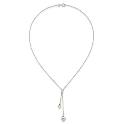 Sterling Silver Polished Two Heart Lariat Necklace