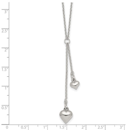 Sterling Silver Polished Two Heart Lariat Necklace