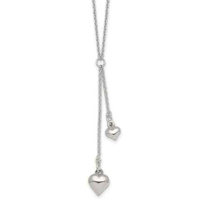 Sterling Silver Polished Two Heart Lariat Necklace