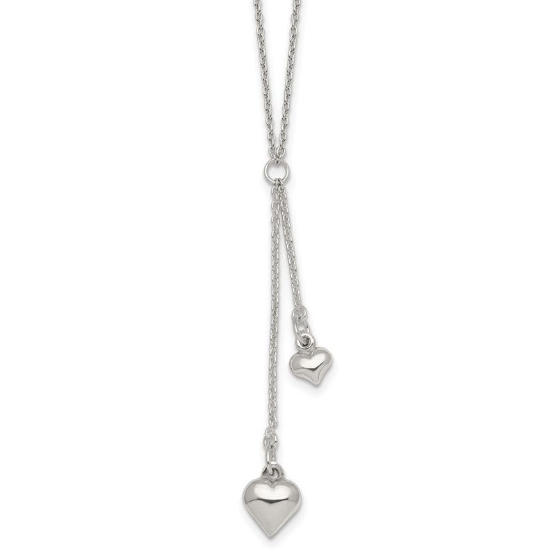 Sterling Silver Polished Two Heart Lariat Necklace