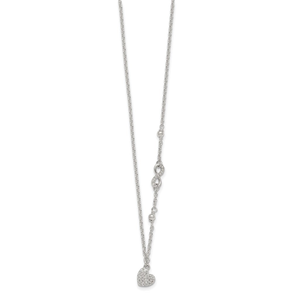 Sterling Silver CZ Infinity and Heart W/ 2in Ext Necklace