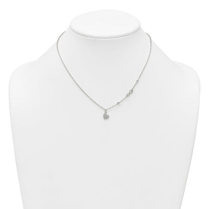 Sterling Silver CZ Infinity and Heart W/ 2in Ext Necklace