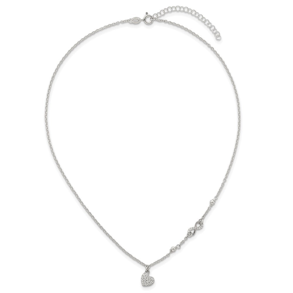 Sterling Silver CZ Infinity and Heart W/ 2in Ext Necklace