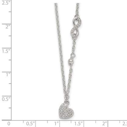 Sterling Silver CZ Infinity and Heart W/ 2in Ext Necklace