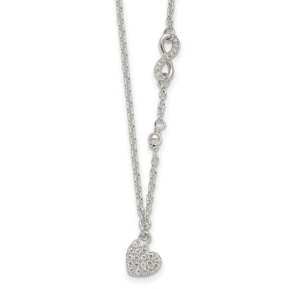 Sterling Silver CZ Infinity and Heart W/ 2in Ext Necklace