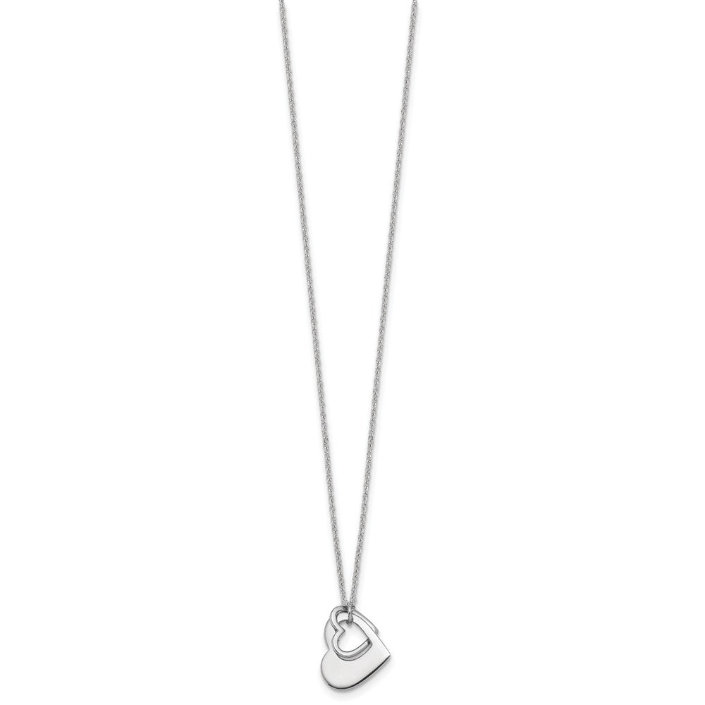 Sterling Silver Rh-Plat Heart with Heart Cutout 16in with 2in Ext Necklace