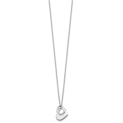 Sterling Silver Rh-Plat Heart with Heart Cutout 16in with 2in Ext Necklace