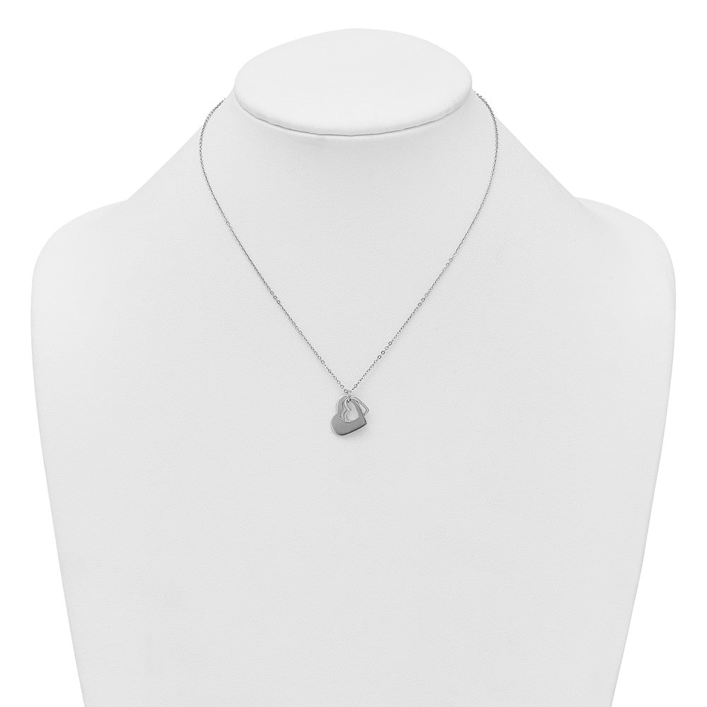 Sterling Silver Rh-Plat Heart with Heart Cutout 16in with 2in Ext Necklace