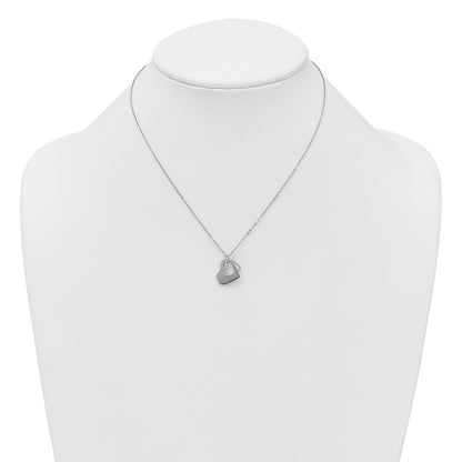Sterling Silver Rh-Plat Heart with Heart Cutout 16in with 2in Ext Necklace