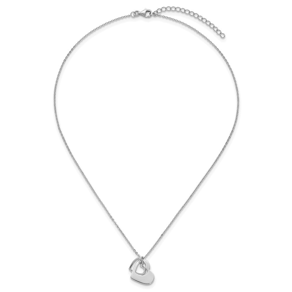 Sterling Silver Rh-Plat Heart with Heart Cutout 16in with 2in Ext Necklace