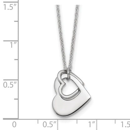 Sterling Silver Rh-Plat Heart with Heart Cutout 16in with 2in Ext Necklace