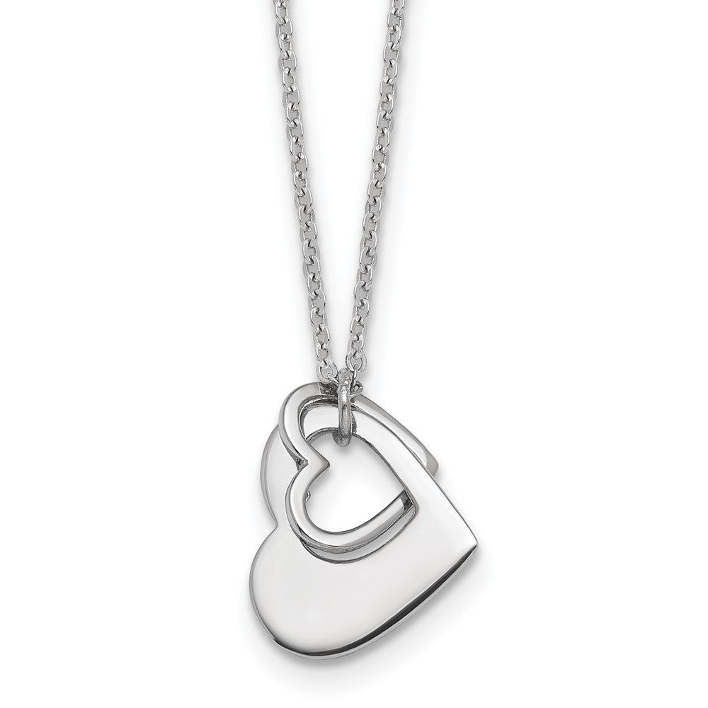 Sterling Silver Rh-Plat Heart with Heart Cutout 16in with 2in Ext Necklace