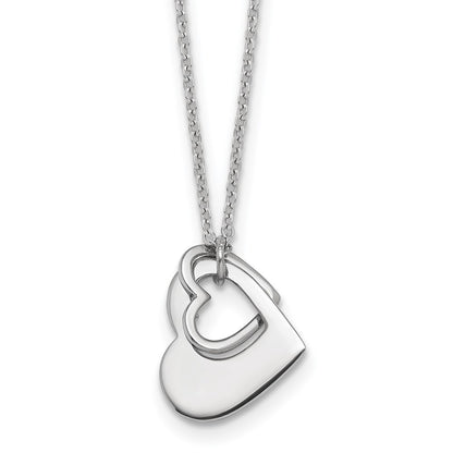 Sterling Silver Rh-Plat Heart with Heart Cutout 16in with 2in Ext Necklace