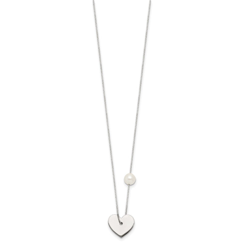 Sterling Silver Polished Glass Pearl Heart Necklace