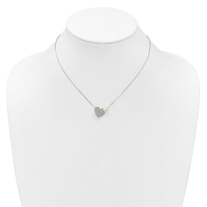Sterling Silver Polished Glass Pearl Heart Necklace