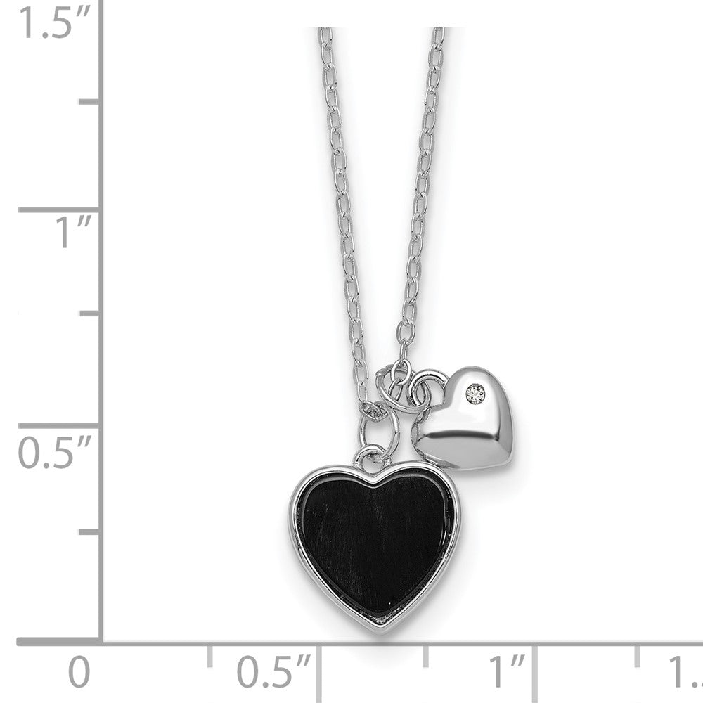Sterling Silver Rhodium Plated Onyx CZ Hearts 14in w/3in Ext Children's Necklace