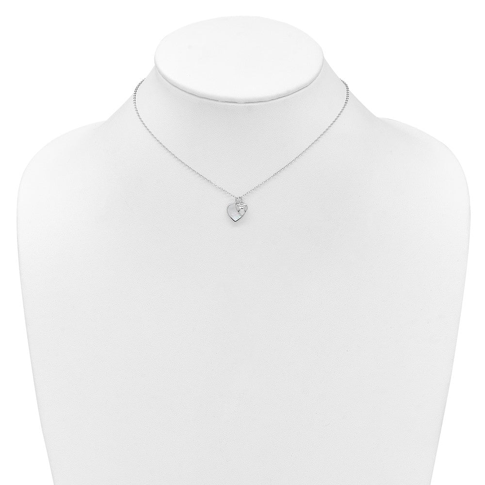 Sterling Silver Rhodium Plated Mop CZ Hearts 14in w/3in Ext Children's Necklace
