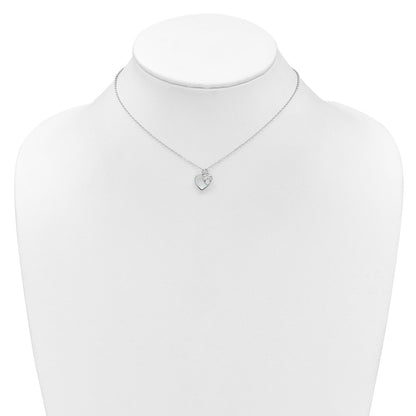 Sterling Silver Rhodium Plated Mop CZ Hearts 14in w/3in Ext Children's Necklace