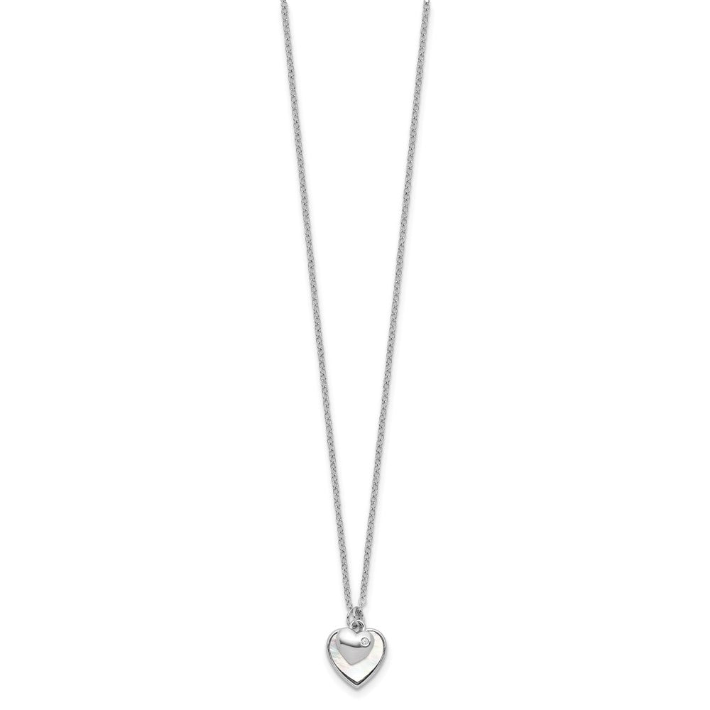 Sterling Silver Rhodium Plated Mop CZ Hearts 14in w/3in Ext Children's Necklace