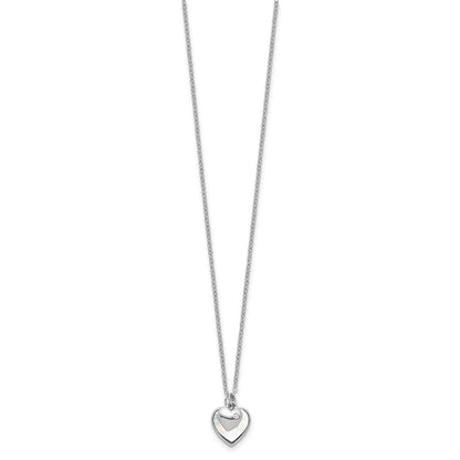 Sterling Silver Rhodium Plated Mop CZ Hearts 14in w/3in Ext Children's Necklace