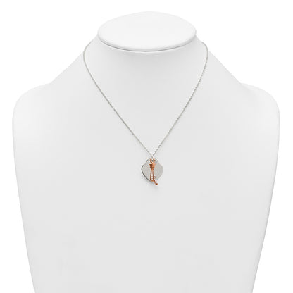 Sterling Silver Rose-Tone Polished CZ Shooting Star and Heart Necklace
