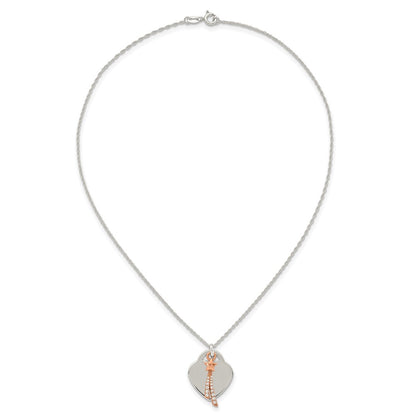 Sterling Silver Rose-Tone Polished CZ Shooting Star and Heart Necklace