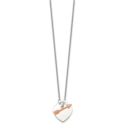 Sterling Silver Rose-Tone Heart and Arrow Toggle Necklace